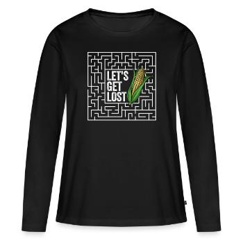 Perdons le labyrinthe de maïs. Drôle Ha - T-shirt manches longues Premium bio Femme - noir - Devant - Julia (174cm)