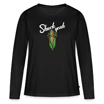 Shuck Yeah Drôle de cultivateur de maïs aime le maïs Shuck Yeah - T-shirt manches longues Premium bio Femme - noir - Devant - Julia (174cm)