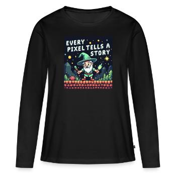 Chaque pixel raconte une histoire - Retro Gaming - T-shirt manches longues Premium bio Femme - noir - Devant - Julia (174cm)
