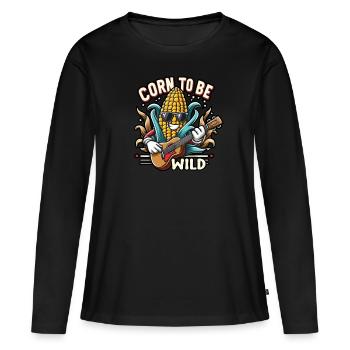 Maïs à Être Sauvage Drôle Amateur de Maïs Jeu de Mots M - T-shirt manches longues Premium bio Femme - noir - Devant - Julia (174cm)