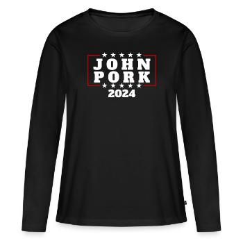 John Pork 2024 John Pork - Frauen Premium Bio Langarmshirt - Schwarz - Vorne - Julia (174cm)