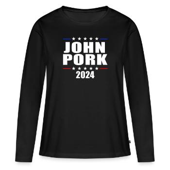 John Pork 2024 John Pork - Frauen Premium Bio Langarmshirt - Schwarz - Vorne - Julia (174cm)