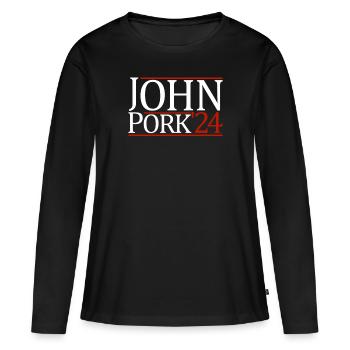John Pork '24 John PorkJohn Pork Fan Shirt - Frauen Premium Bio Langarmshirt - Schwarz - Vorne - Julia (174cm)