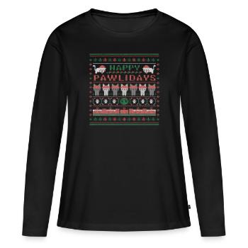 Happy Pawlidays Haustier-Weihnachtspullover mit Pf - Frauen Premium Bio Langarmshirt - Schwarz - Vorne - Julia (174cm)