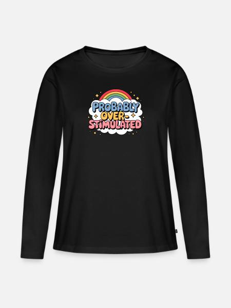 Wahrscheinlich überstimuliert. Regenbogen überstim - Frauen Premium Bio Langarmshirt - Schwarz