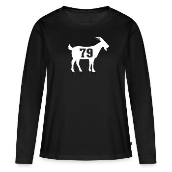 Chèvre 79 G.O.A.T. Numéro soixante-dix-neuf Chèvre La plus grande - T-shirt manches longues Premium bio Femme - noir - Devant - Julia (174cm)
