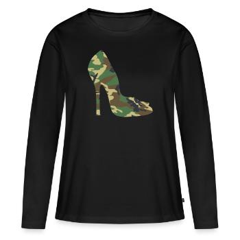 Heels Woodland Camo Damen-High-Heels in Camouflage - Frauen Premium Bio Langarmshirt - Schwarz - Vorne - Julia (174cm)
