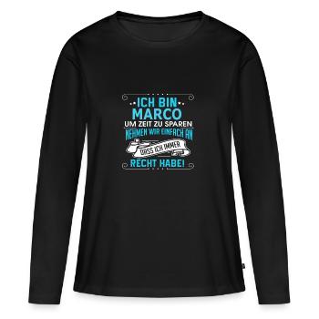MARCO - Frauen Premium Bio Langarmshirt - Schwarz - Vorne - Julia (174cm)