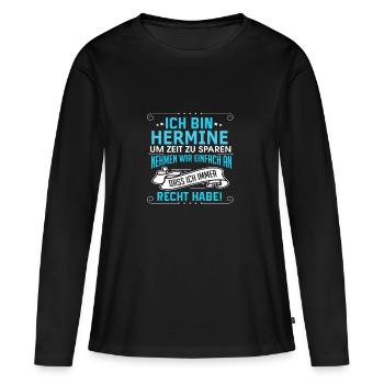 HERMINE - Frauen Premium Bio Langarmshirt - Schwarz - Vorne - Julia (174cm)