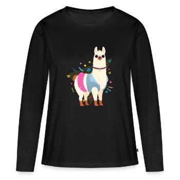 90s Style Llama - T-shirt manches longues Premium bio Femme - noir - Devant - Julia (174cm)