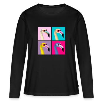 Pop Art Flamingo With Sunglasses - T-shirt manches longues Premium bio Femme - noir - Devant - Julia (174cm)