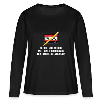 Cassettes et crayon! - T-shirt manches longues Premium bio Femme - noir - Devant - Julia (174cm)