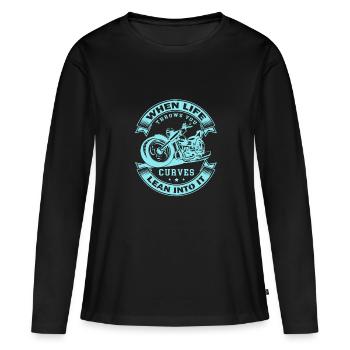 Motorrad Biker TShirt Geschenk - Frauen Premium Bio Langarmshirt - Schwarz - Vorne - Julia (174cm)