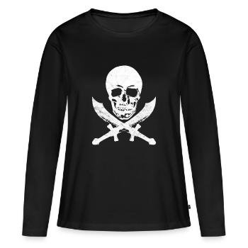 Drapeau de pirate pirate crâne pirate flag - T-shirt manches longues Premium bio Femme - noir - Devant - Julia (174cm)