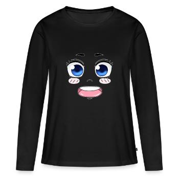 Funny Chibi Face Eyes Manga - Women's Premium Organic Long Sleeve Shirt - black - Front - Julia (174cm)