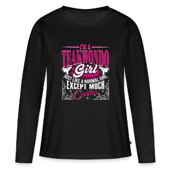 JE SUIS UNE FILLE DE TEAKWONDO - T-shirt manches longues Premium bio Femme - noir - Devant - Julia (174cm)
