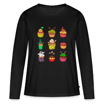Halloween cupcake muffin cake baking sweets - Women's Premium Organic Long Sleeve Shirt - black - Front - Julia (174cm)