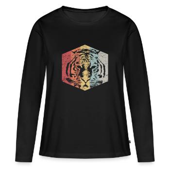 Visage rétro d'un cadeau animal tigre - T-shirt manches longues Premium bio Femme - noir - Devant - Julia (174cm)