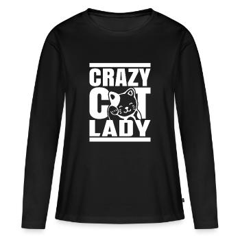 Katzen Dame Crazy Katzen Lady Cat Shirt Geschenk - Frauen Premium Bio Langarmshirt - Schwarz - Vorne - Julia (174cm)
