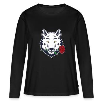 Cadeau de loup-garou blanc rose loup Casanova - T-shirt manches longues Premium bio Femme - noir - Devant - Julia (174cm)