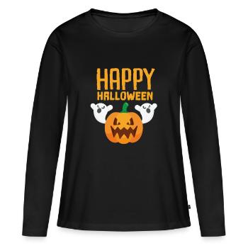 Joyeux Halloween fantôme et citrouille effrayant - T-shirt manches longues Premium bio Femme - noir - Devant - Julia (174cm)
