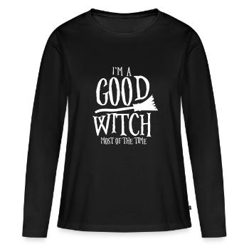 Je suis une bonne sorcière de l'époque, sorcière, balai - T-shirt manches longues Premium bio Femme - noir - Devant - Julia (174cm)