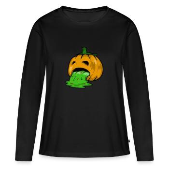 Kotzender Halloween Kürbis Shirt - Frauen Premium Bio Langarmshirt - Schwarz - Vorne - Julia (174cm)