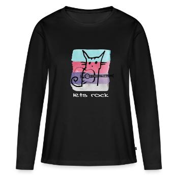 Rock and Roll Chat Lets Rock Cat Rock N Roll - T-shirt manches longues Premium bio Femme - noir - Devant - Julia (174cm)