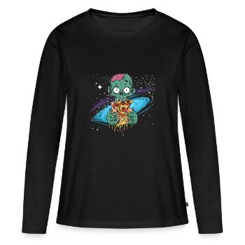 Zombie halloween outer space pizza gift - Women's Premium Organic Long Sleeve Shirt - black - Front - Julia (174cm)