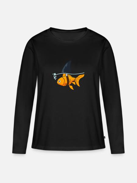 Goldfish Shark - Goldfisch mit Haiflosse - Frauen Premium Bio Langarmshirt - Schwarz