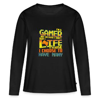 Je suis un joueur - T-shirt manches longues Premium bio Femme - noir - Devant - Julia (174cm)