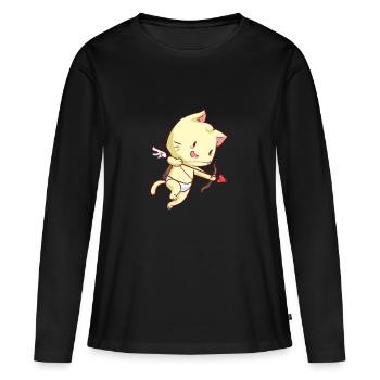 Cupidon Chat Cupidon Kitten Romantique Mignon - T-shirt manches longues Premium bio Femme - noir - Devant - Julia (174cm)