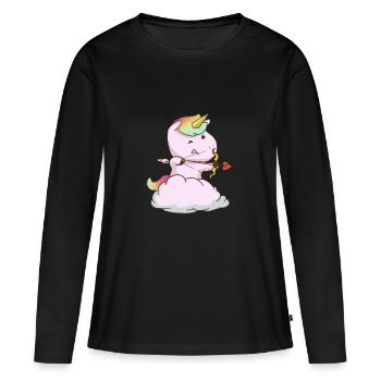 Cupidon Unicorn Cupidon Unicorns Romantique Mignon - T-shirt manches longues Premium bio Femme - noir - Devant - Julia (174cm)