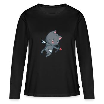 Chat Cupidon - T-shirt manches longues Premium bio Femme - noir - Devant - Julia (174cm)