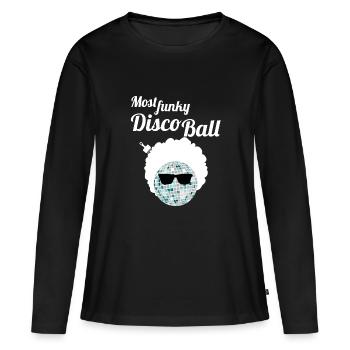 Funky Diskokugel Afro Brille Afrokamm Party Shirt - Frauen Premium Bio Langarmshirt - Schwarz - Vorne - Julia (174cm)