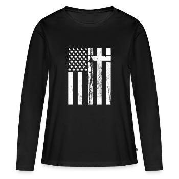 Drapeau drapeau américain - T-shirt manches longues Premium bio Femme - noir - Devant - Julia (174cm)