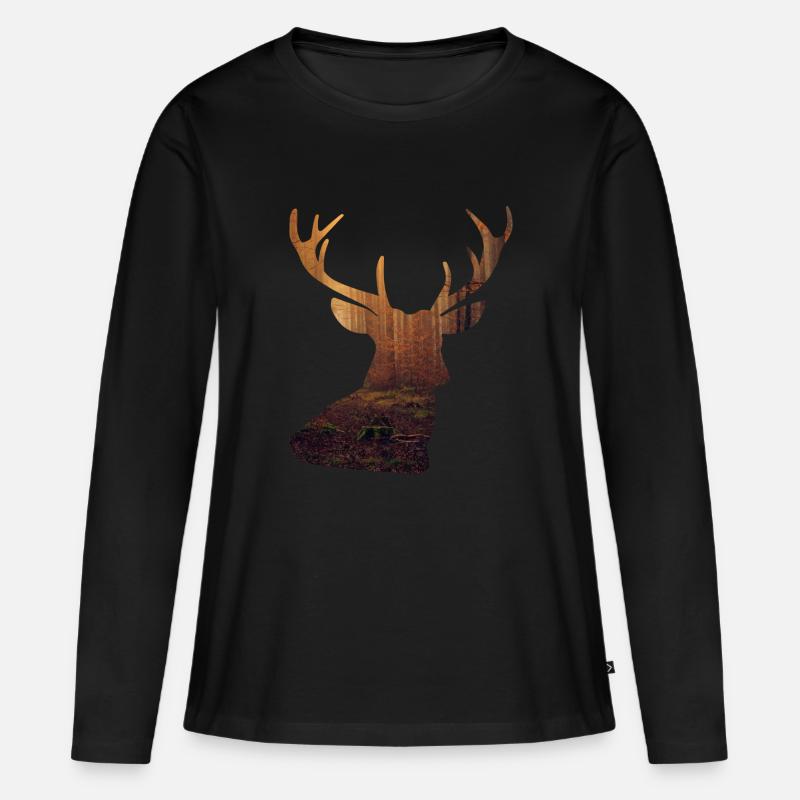 Hirsch Design - Frauen Premium Bio Langarmshirt - Schwarz