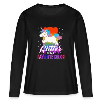 Paillettes paillettes de couleur préférée Unicorn - T-shirt manches longues Premium bio Femme - noir - Devant - Julia (174cm)
