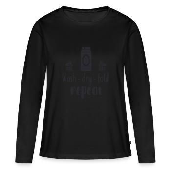 Laver, sécher, PLI, REPEAT - T-shirt manches longues Premium bio Femme - noir - Devant - Julia (174cm)