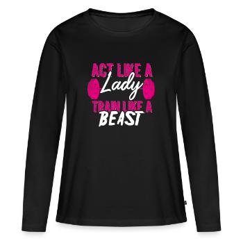 Tee-shirt d'entraînement de remise en forme fitness - T-shirt manches longues Premium bio Femme - noir - Devant - Julia (174cm)