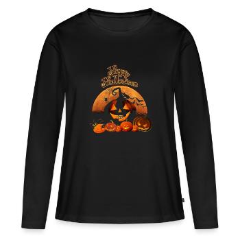 Happy Halloween Black Cat Pumpkin Witch Bat - Women's Premium Organic Long Sleeve Shirt - black - Front - Julia (174cm)