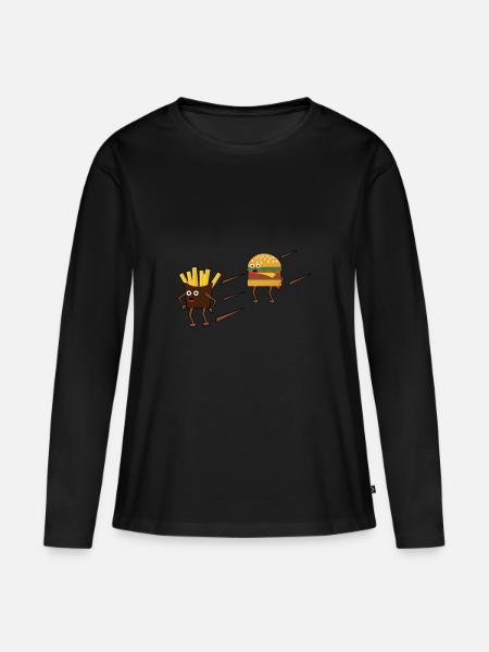 Burger Pommes Geschenk - Frauen Premium Bio Langarmshirt - Schwarz