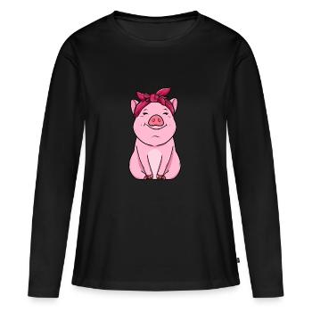 Cadeau ferme agricole · cochon rose - T-shirt manches longues Premium bio Femme - noir - Devant - Julia (174cm)