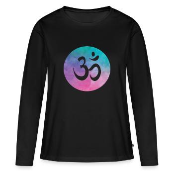 Signe Om Aquarelle Yoga Spiritualité Namaste - T-shirt manches longues Premium bio Femme - noir - Devant - Julia (174cm)
