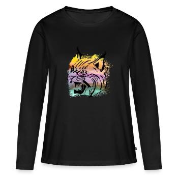Raubkatze Luchs Rotluchs getigert T Shirt - Frauen Premium Bio Langarmshirt - Schwarz - Vorne - Julia (174cm)