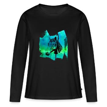 Cavalier cavalier dressage t-shirt cavalier - T-shirt manches longues Premium bio Femme - noir - Devant - Julia (174cm)