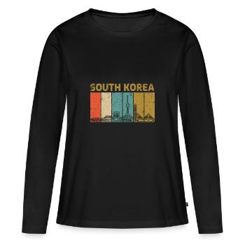 Corée du Sud - T-shirt manches longues Premium bio Femme - noir - Devant - Julia (174cm)