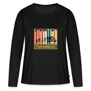 Appel d'urgence Sani Gift · Evolution - T-shirt manches longues Premium bio Femme - noir - Devant - Julia (174cm)