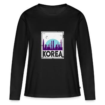 Corée du Nord Corée du Sud Asie cadeau Corée - T-shirt manches longues Premium bio Femme - noir - Devant - Julia (174cm)