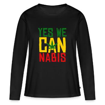 Yes We Cannabis Marijuana Gras jeu de mots 4:20 - T-shirt manches longues Premium bio Femme - noir - Devant - Julia (174cm)
